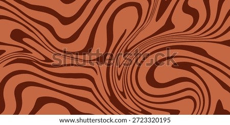Retro Coffee Color Background. Susu cokelat cair tekstur makanan penutup. Pola permen berputar bergelombang untuk poster, penutup, spanduk, pamflet. Kertas dinding trippy hippie coklat klasik bergaya 60-an atau 70-an. Vektor