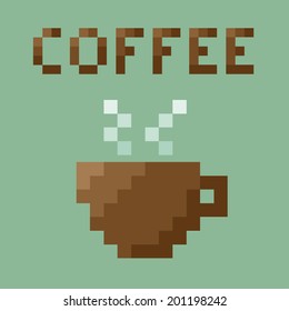 Retro Coffee Cup . 8 Bit Pixel Concept.