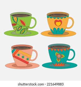 retro coffee cup icon set