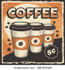 Retro Coffee in Cup Package  Signage Poster