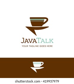 retro coffee cup talk bubble logo for business, organization or website