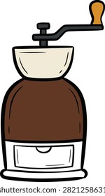 Retro coffee grinder with a hand crank illustration perfect for kitchen or coffee shop themes