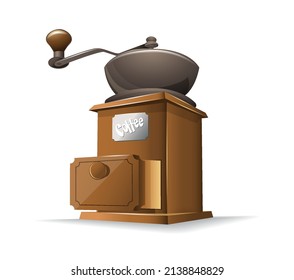 Molino de café retro aislado de fondo blanco. Ilustración del vector 