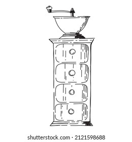 Retro coffee grinder in vector. Element for decorating a coffee shop.
