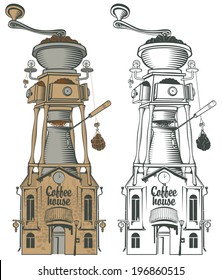 Retro coffee house and grinder with roof