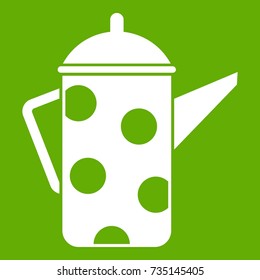 Retro coffee kettle icon white isolated on green background. Vector illustration