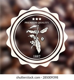 Retro coffee label on blurred background