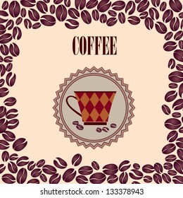 Retro Coffee Label. Vector Illustration Package. Vintage card with cup and coffee beans.