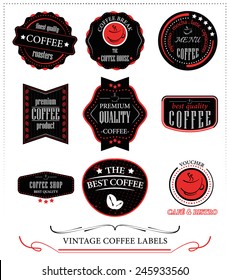 Retro coffee labels on a white background for vintage design/vector label, icon, badge or illustration