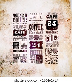 Retro Coffee  Labels and typography background . Coffee decoration collection