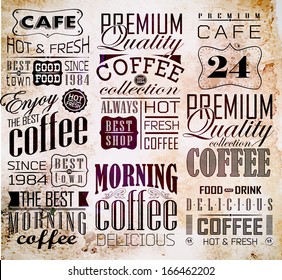 Retro Coffee  Labels and typography background . Coffee decoration collection