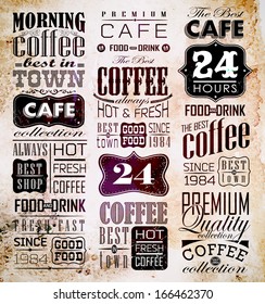 Retro Coffee  Labels and typography background . Coffee decoration collection