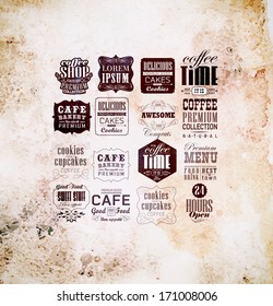 Retro Coffee  Labels and typography background . Coffee decoration collection