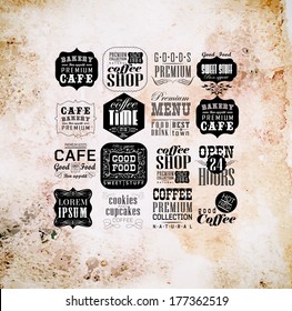 Retro Coffee  Labels and typography background . Coffee decoration collection