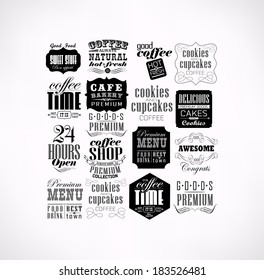 Retro Coffee  Labels and typography background . Coffee decoration collection
