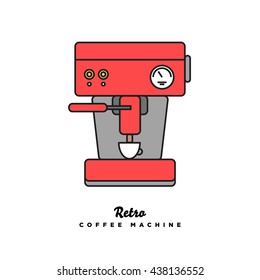Retro Coffee Machine (Vector Illustration in Line Art Flat Design)