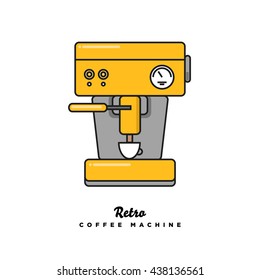 Retro Coffee Machine (Vector Illustration in Line Art Flat Design)