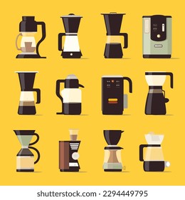 Retro coffee machines set vector isolated