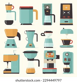 Retro coffee machines set vector isolated on white