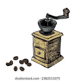 Retro coffee mill illustration set