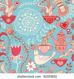 Retro coffee seamless pattern,  tea background