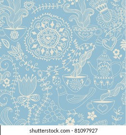 Retro coffee seamless pattern, tea background