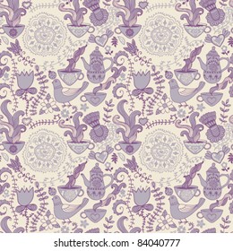 Retro coffee seamless pattern, tea background