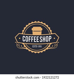 Retro Coffee shop badge logo design. Perfect for modern coffee shop joints. Vintage Style. Vector Illustrtion