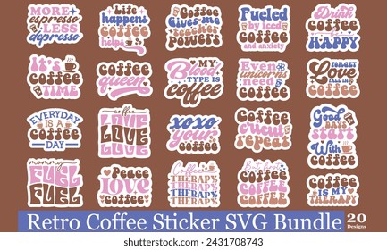 Retro Coffee Sticker EPS Bundle , Single Designs