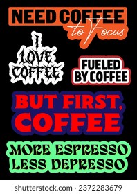 Retro coffee stickers groovy, elements of coffee addict, i love coffee, hippie style vector set of elements. cool cards or banners. text style for coffee lovers.
