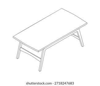 Retro coffee table - hand drawn isometric black and white vector illustration.