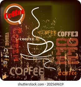 retro coffee template, tag cloud, free space for your text