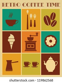 retro coffee time objects collection. vector illustration