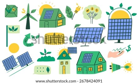 Retro collage the concept of ESG set. Green sustainable and environmental business vector design