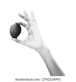 Retro collage halftone hand hold easter egg. Vintage Y2K Dithered Collage Style Mixed Media Vector Illustration.