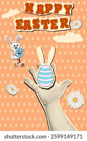 Retro collage poster Happy Easter halftone