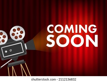 Retro collection with coming soon cinema on light background for promotion design. Advertising on light background. Graphic background.