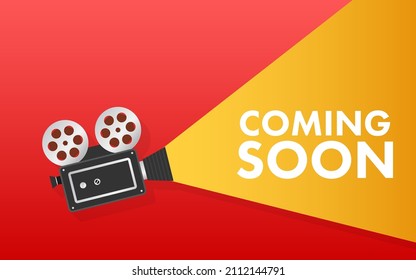 Retro collection with coming soon cinema on light background for promotion design. Advertising on light background. Graphic background.