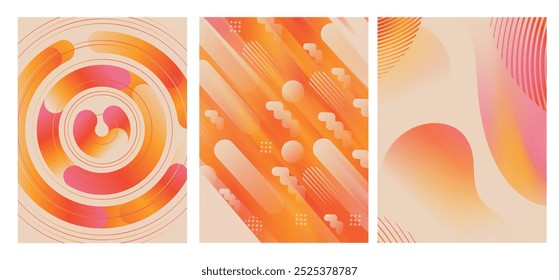 Retro collection gradient color poster style 70s background vector. Set abstract geometric retro wall decoration gradient background design groovy, trippy shape. Vector illustration vintage hippie