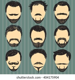 Retro collection of hairstyles for men. Vector illustration. Hipster man.