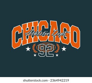 Retro college font typography chicago slogan print for streetwear and urban style t-shirts design, hoodies, etc