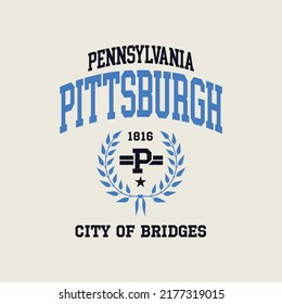 Retro college font typography Pittsburgh slogan print for tee - t shirt and sweatshirt - hoodie