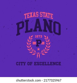 Retro college font typography Plano slogan print for tee - t shirt and sweatshirt - hoodie