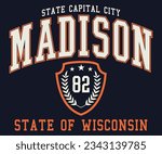 Retro college font typography Wisconsin Madison Slogan for tee - t shirt and sweatshirt - hoodie for print