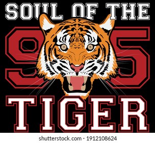 Retro college soul of the tiger slogan print with animal illustration with varsity text for tee t shirt and sweatshirt