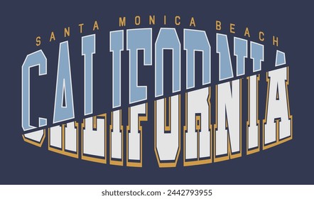 Retro college varsity distorted typography california santa monica beach slogan print for graphic tee - t shirt or sweatshirt hoodie - Vector