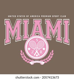 Retro college varsity font typography, Varsity Usa, Miami slogan print for fashion tee and tshirt
