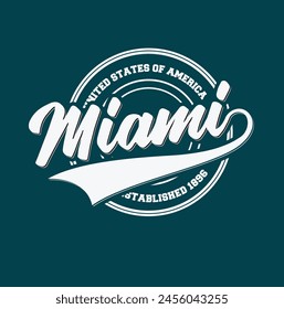 Tipografía retro de la fuente de la universidad, Varsity Usa, impresión del lema de Miami para la camiseta y la camiseta de la moda