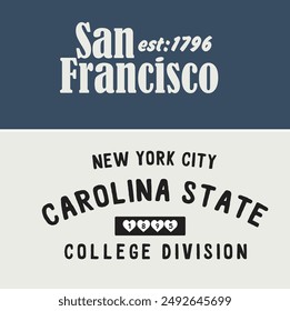 Tipografía retro de la fuente de la universidad, Varsity san francisco, impresión del eslogan de Nueva York para la camiseta y la camiseta de la moda