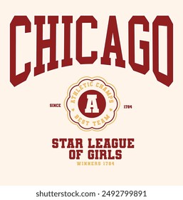 Tipografía retro de la fuente de la universidad, Varsity Usa, impresión del lema de Chicago para la camiseta y la camiseta de la moda